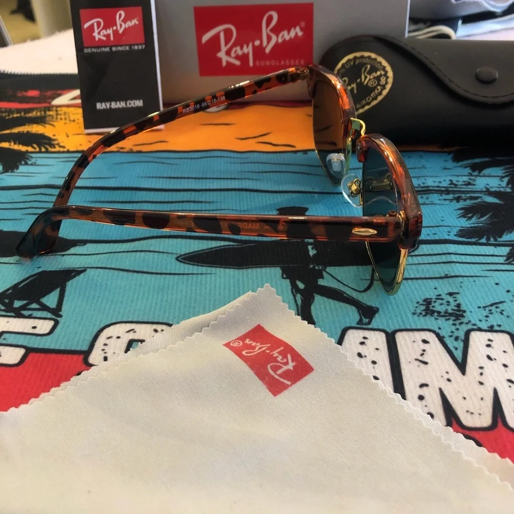 Ray-Ban Clubmaster Sunglasses in Tortoise and Gold with Green Lenses